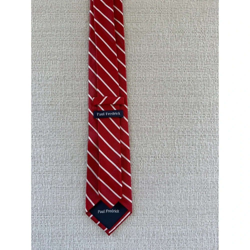 Paul Fredrick Men's Silk Tie Red White Stripe Classic Business Necktie Workwear